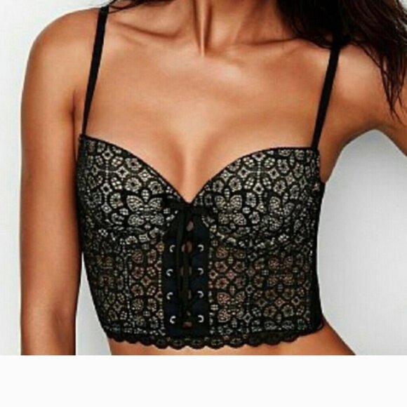 Victoria Secret Demi Lace Bustier Corset Black Whimsigoth Indie Size 32 DD  NWOT - Picture 1 of 12